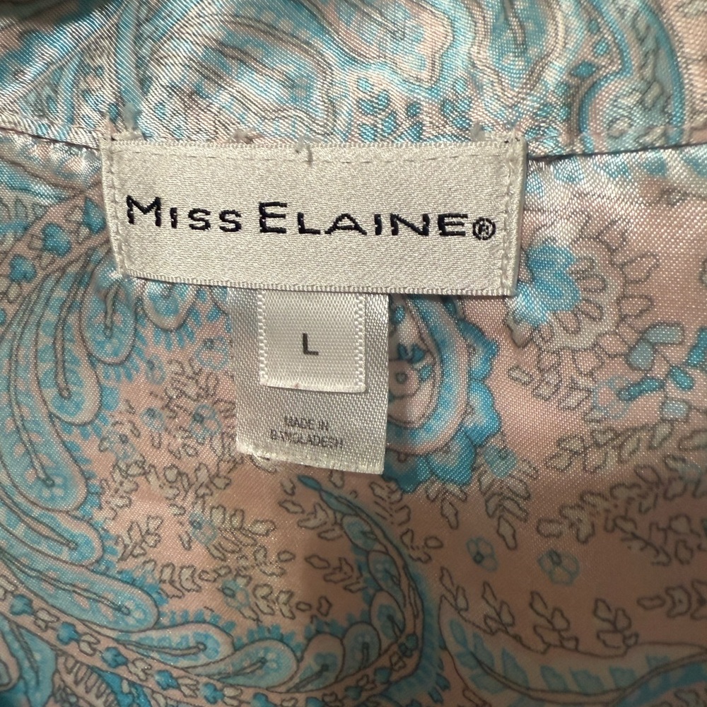 Miss Elaine 2 piece pajama set sz large pink and blue paisley satin - Picture 3 of 8